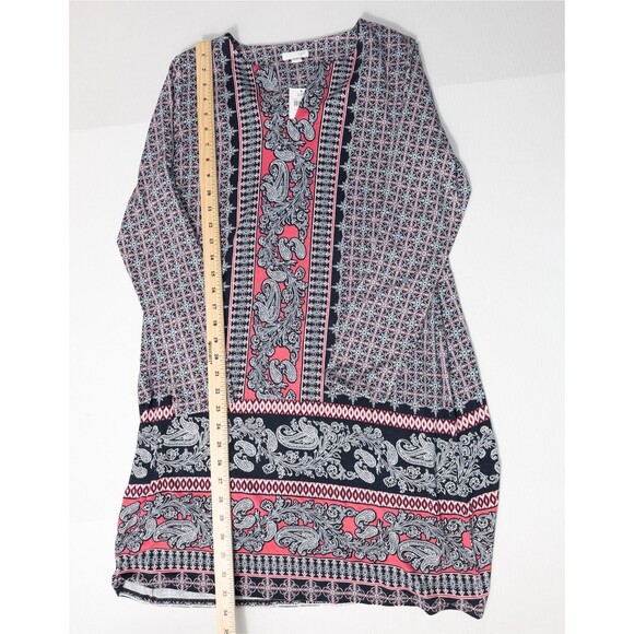 J. Jill Paisley Mixed Print Long Sleeve Shift Dress Petite Medium Boho Lagenlook - Picture 6 of 12